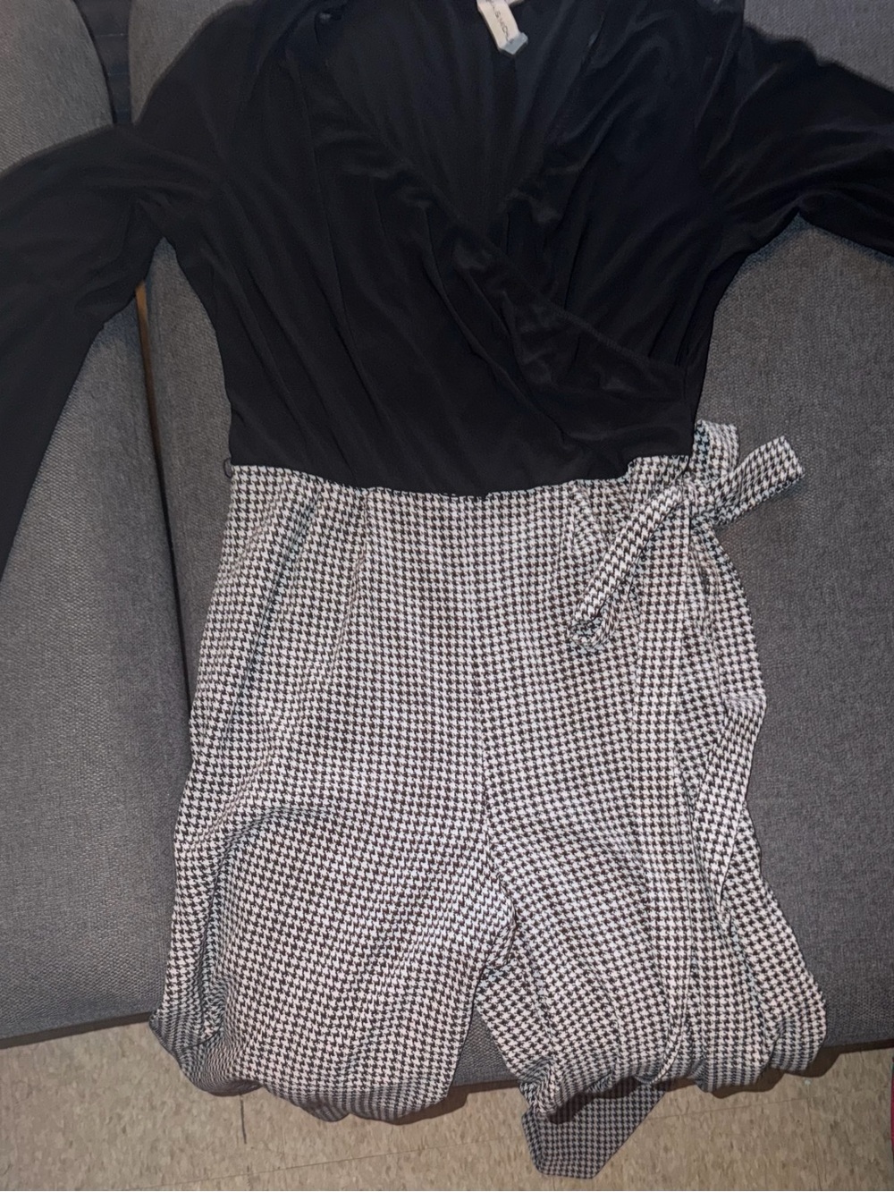 Emma & Michelle Black White Houndstooth Wide Leg Jumpsuit Size L